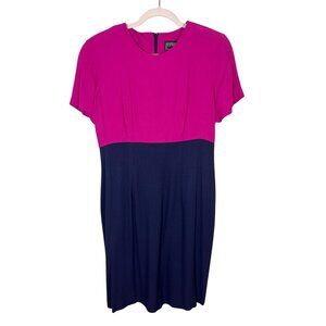 Vintage Ed Michaels Dress SP Pink Color Block Retro Classic Chic Mod Midi 80s